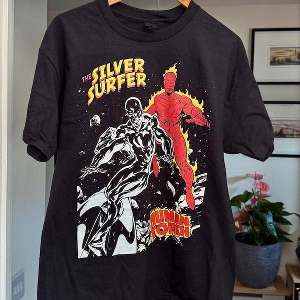 Black Marvel Human Torch & Silver Surfer T-Shirt